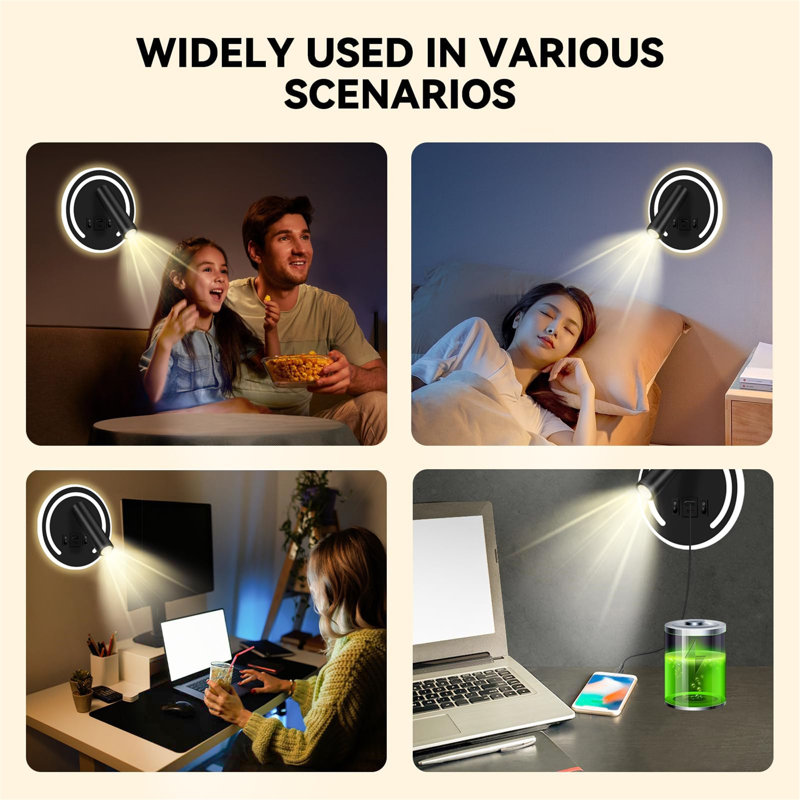 Wall-Mounted Rotating Bedside Lamp, Black