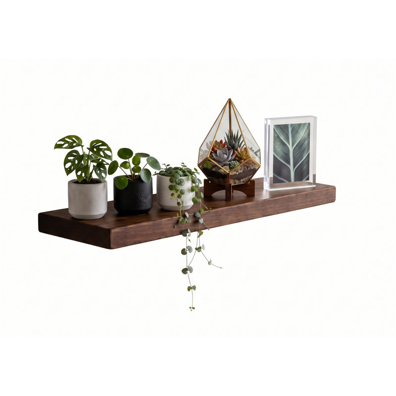 1 Piece Solid Wood Floating Shelf, 2" H x 36" W x 12" D, Medium Brown
