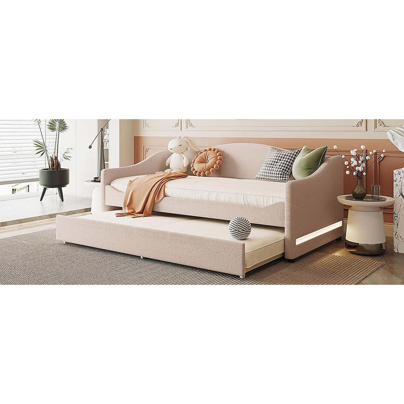 Lit de jour rembourré Teddy, Lit simple, Beige