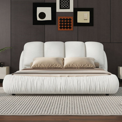 Amza Luxury Upholstered Bed With Thick Headboard, Vegan Leather Bed with Oversized Padded Backrest by Ivy Bronx