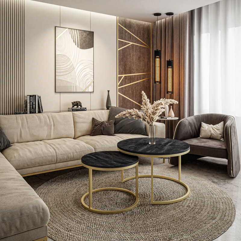 Harsho Frame Coffee Table, Gold Matt, 48cm H x 80cm L x 80cm W