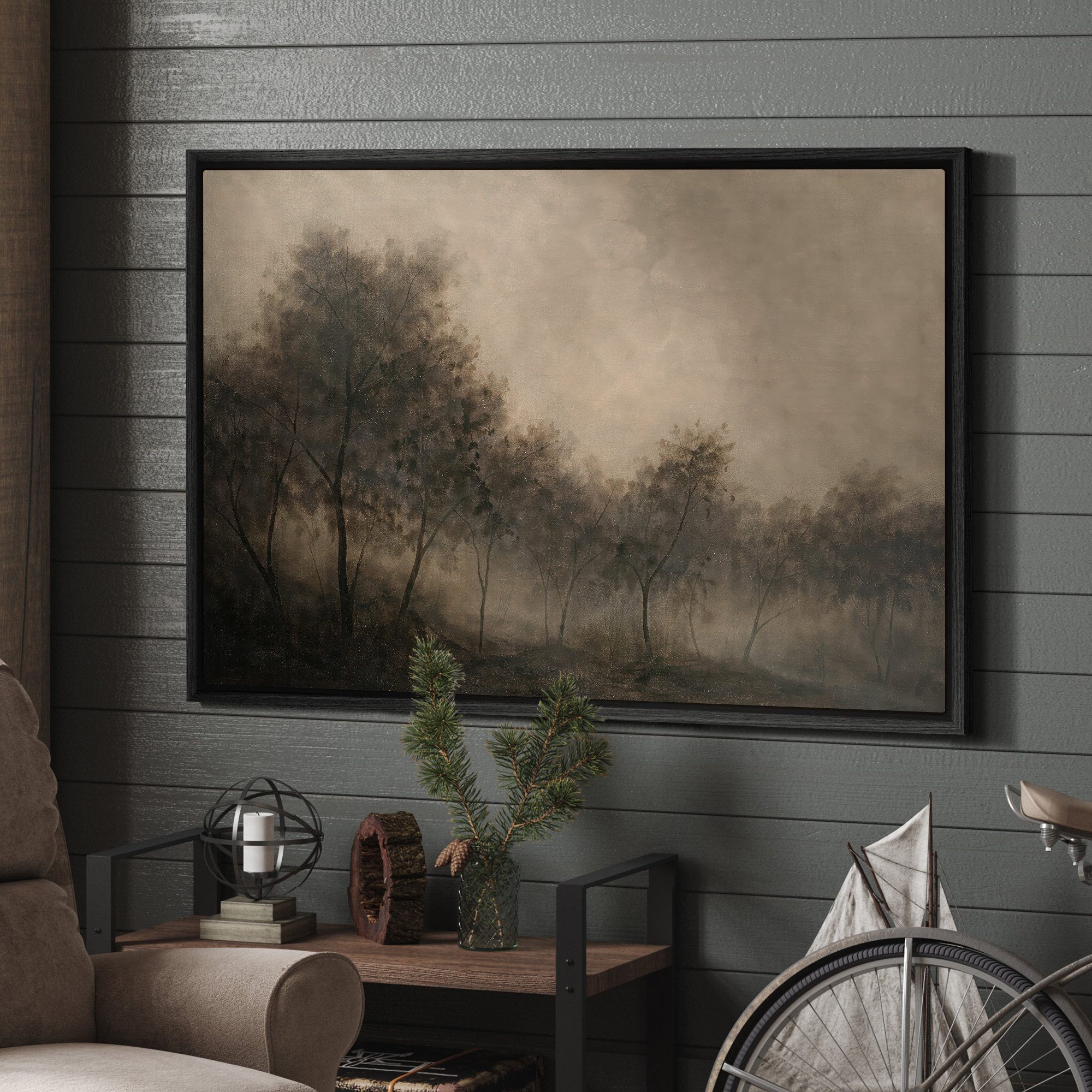 Lark Manor Framed Canvas Wall Art - Moody Foggy Forest Landscape with ...