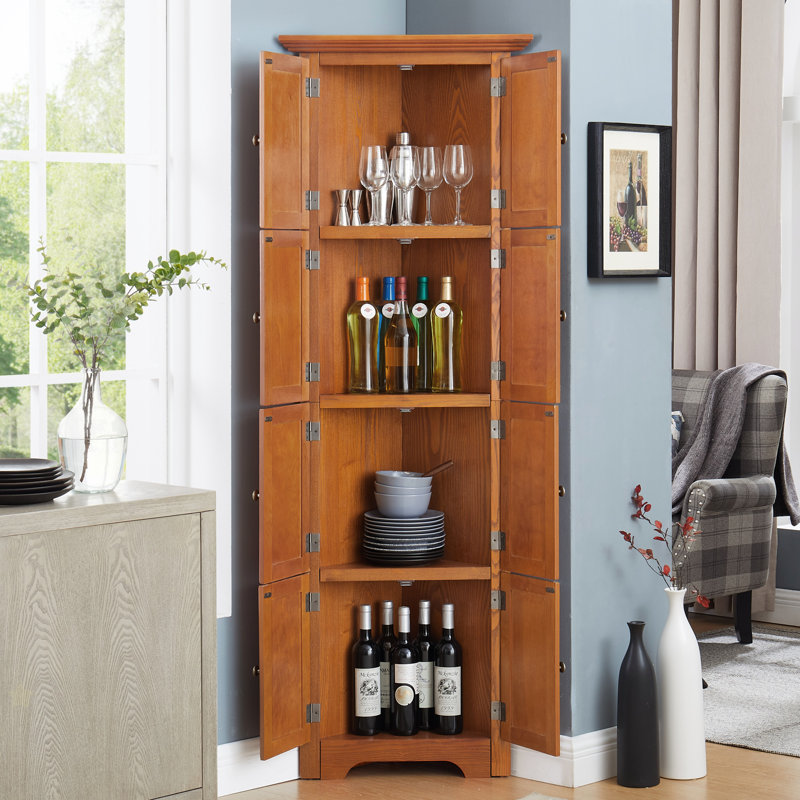 4-Tier 72" Corner Kitchen Pantry Storage Cabinet With 8 Doors Tall Storage Cabinet, Corner Cabinet And Shelves, Home Farmhouse Bookshelf Cabinet For Bathroom, Living Room, Kitchen OAK