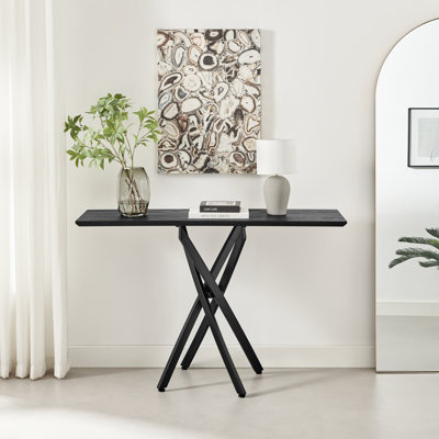 Lenworth Luxury Console Table In Veneer And Metal Legs - Modern Statement Design Hallway Table