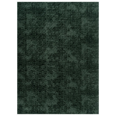 Aubepine Thandi Dark Green Embossed Transitional Geometric Indoor Area Rug, Soft Polyester – Living Room & Bedroom - Green, 6x9