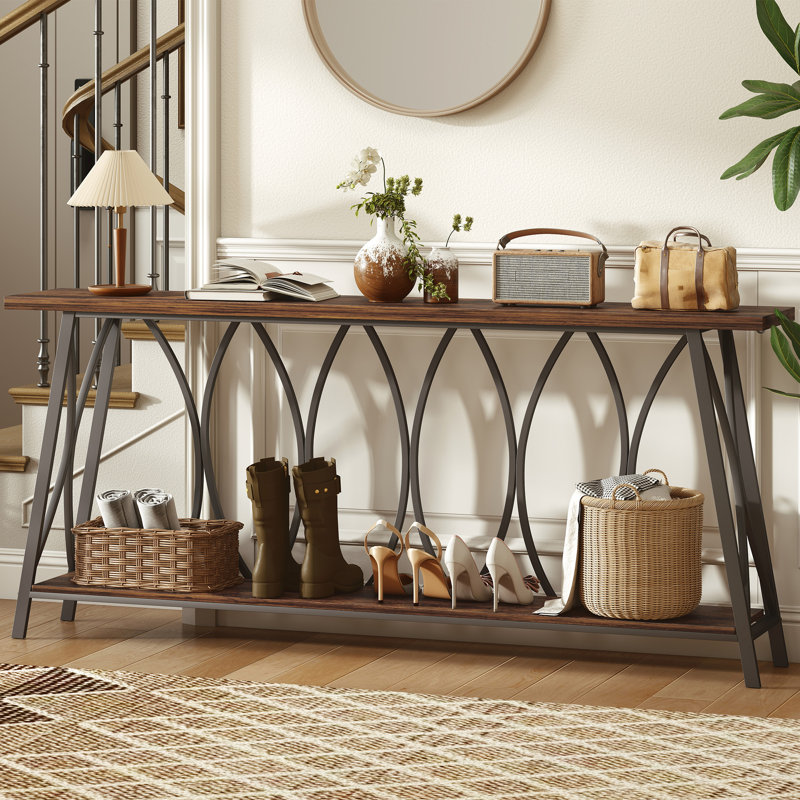 Console 71 po, table d'entrée industrielle étroite avec 2 niveaux