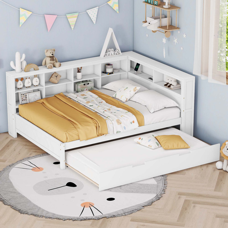 Lit de jour avec couchette et ports de charge USB, Complet/Double, White