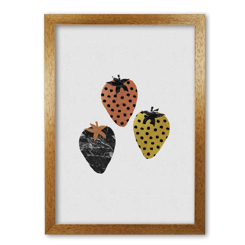 Strawberries - Print, 60 cm H x 42 cm W x 5 cm D, Honey Oak Frame