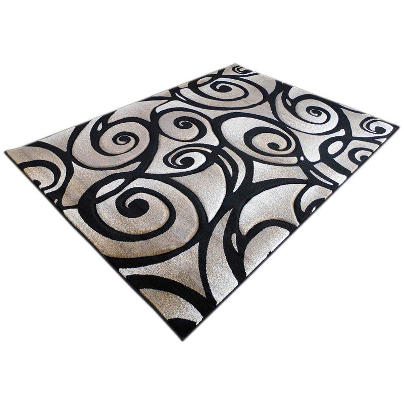 Tapis rayé gris / noir Brannen, Rectangle 5 pi 3 po x 7 pi 3 po
