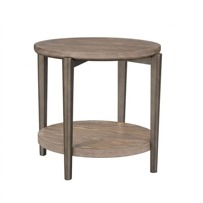 Poussoir de 26,6 po Avery Table de bout ronde naturelle avec tablette inférieure ouverte et pieds en métal