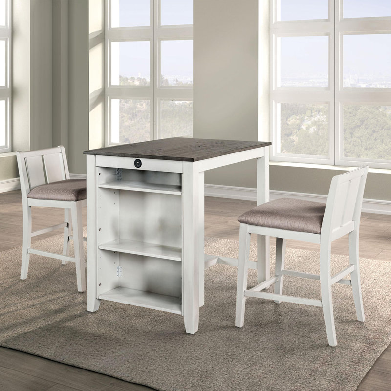 3 Pc Counter Ht Set (1 Table + 2 Chairs)  , White