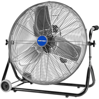 24" Floor Fan, 4950 Cfm Industrial Fan, 3 Speeds, Durable Steel Safety Grille, 1/4 Hp, 360° Head Hit, For Manufacture, Construction, Warehousing With Ul-certified Safety Compliance