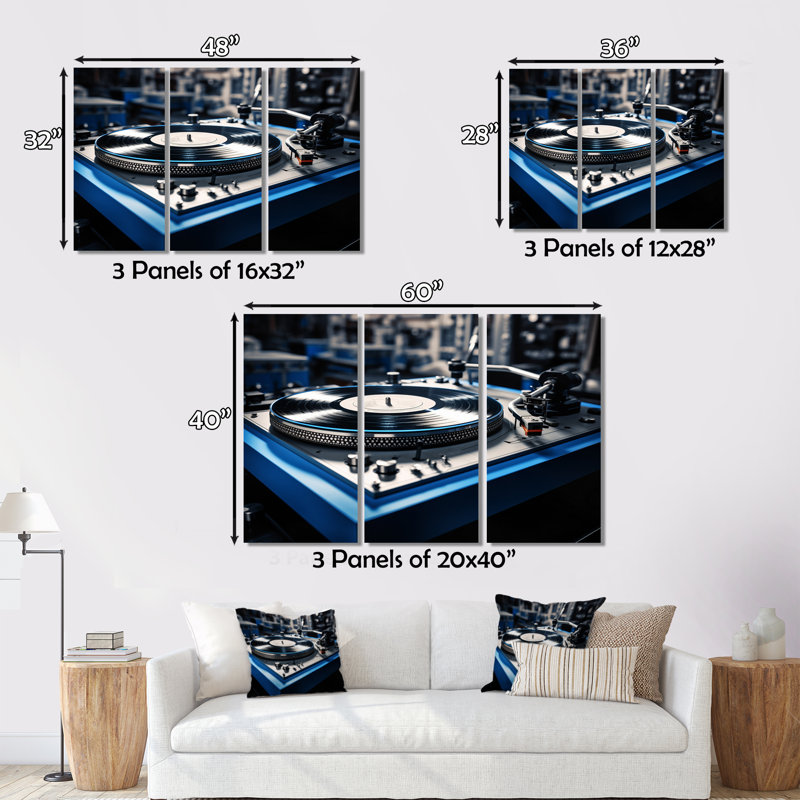 Vinyle disques nostalgie sur toile, 3 pièces, H 28 po x l 36 po x P 1 po