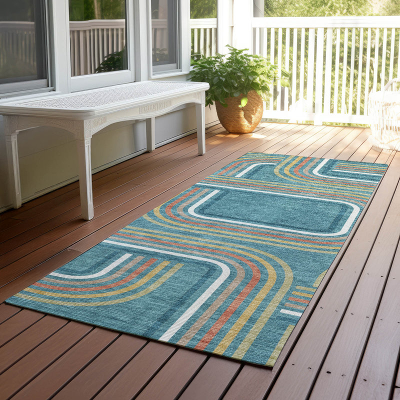 Tapis géométrique intérieur / extérieur lavable à la machine Chantille ACN2535, Sarcelle