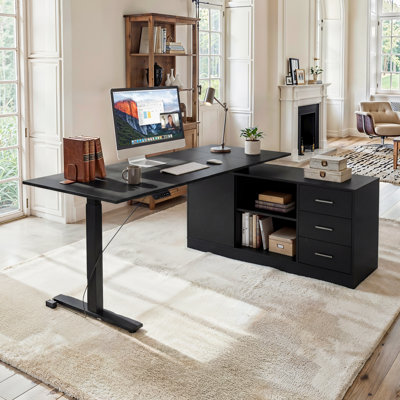 Cyril Adjustable L-Shaped Metal Base Standing Desk