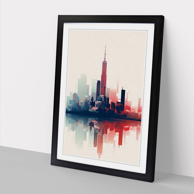 Skyline Minimalism Art - Framed Print, 46cm H x 34cm W x 2cm D, Black