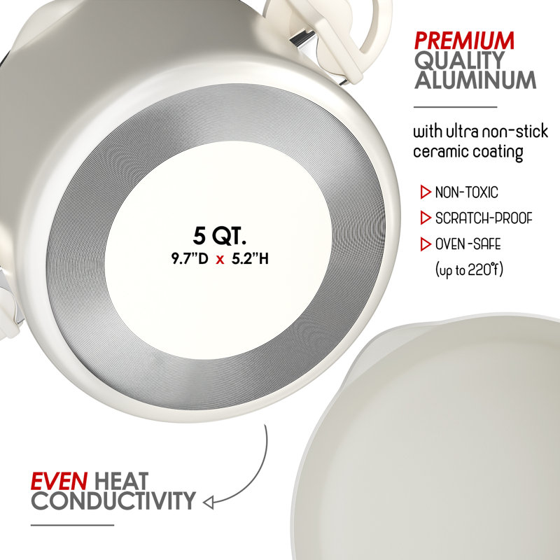 Cream Stainless Steel Pasta Pot with Strainer Lid and Twist & Lock Handles