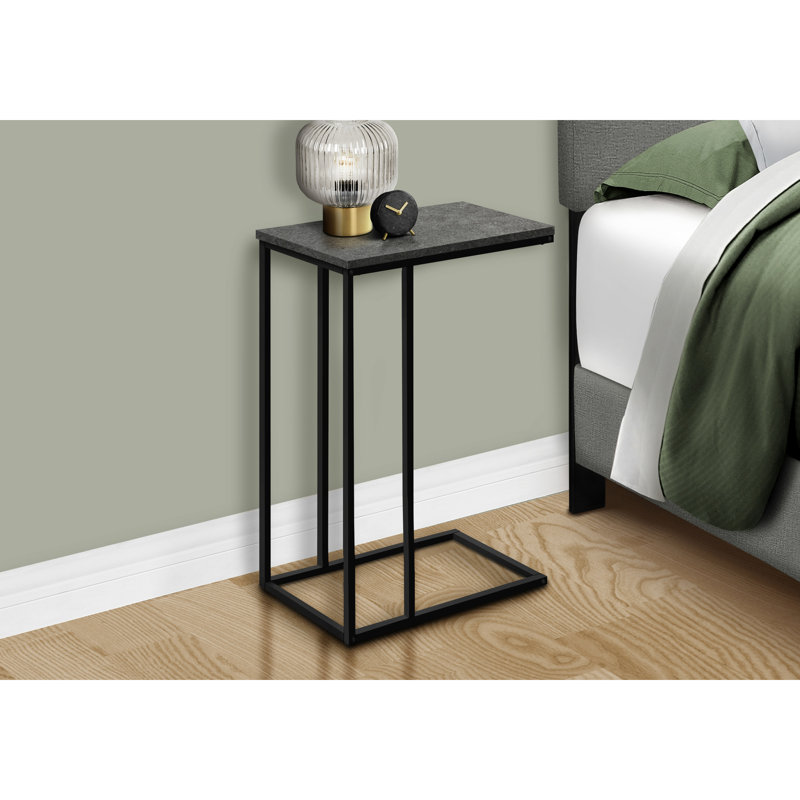 Side Table For Bedroom - Grey Laminate, Modern Finish End Stable Metal Support