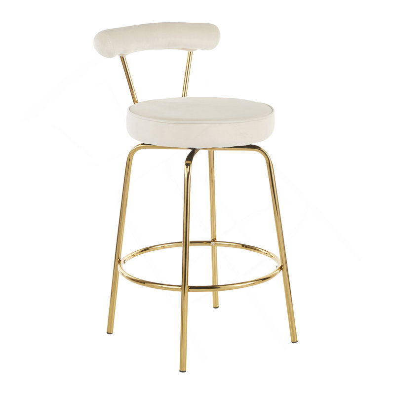 Tabouret de comptoir Rhonda Glam en métal doré et velours crème par Lumisource - ensemble de 2, Crème