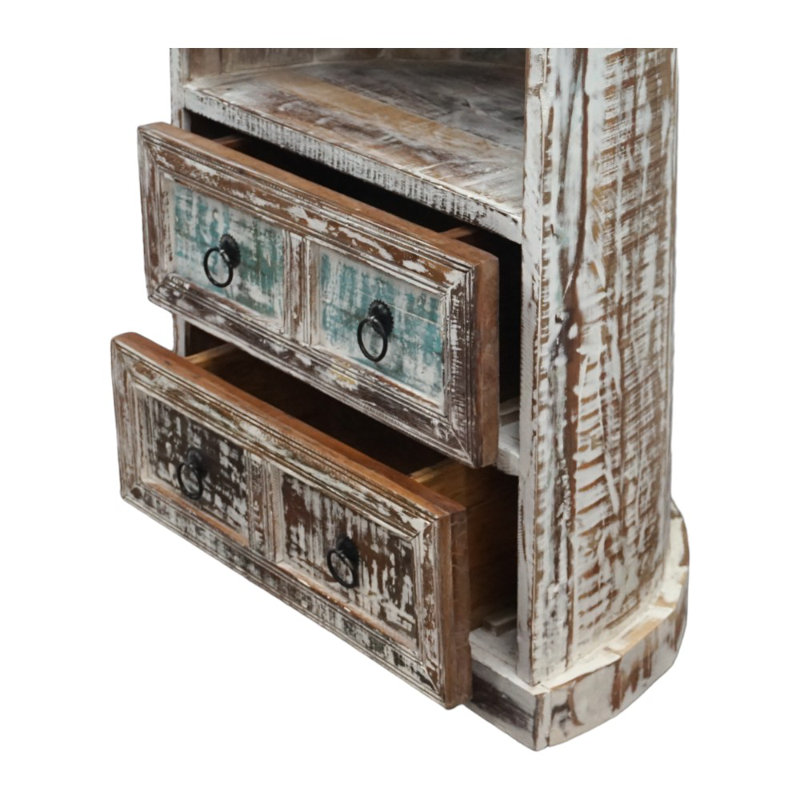 Bibliothèque en bois récupéré avec deux tiroirs