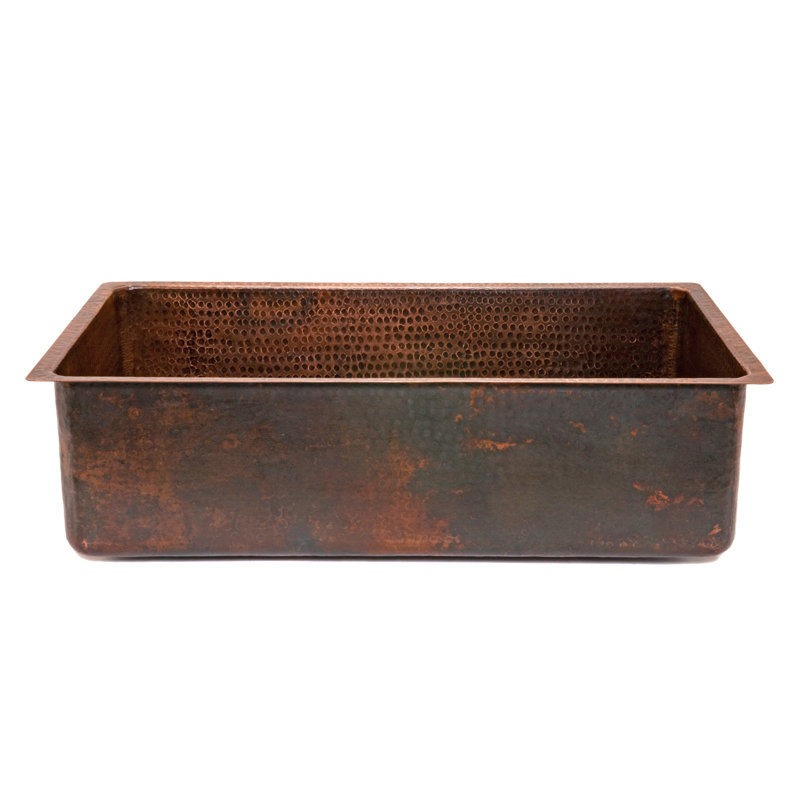 33" Hammered Antique Copper Single Basin Kitchen Sink, Copper
