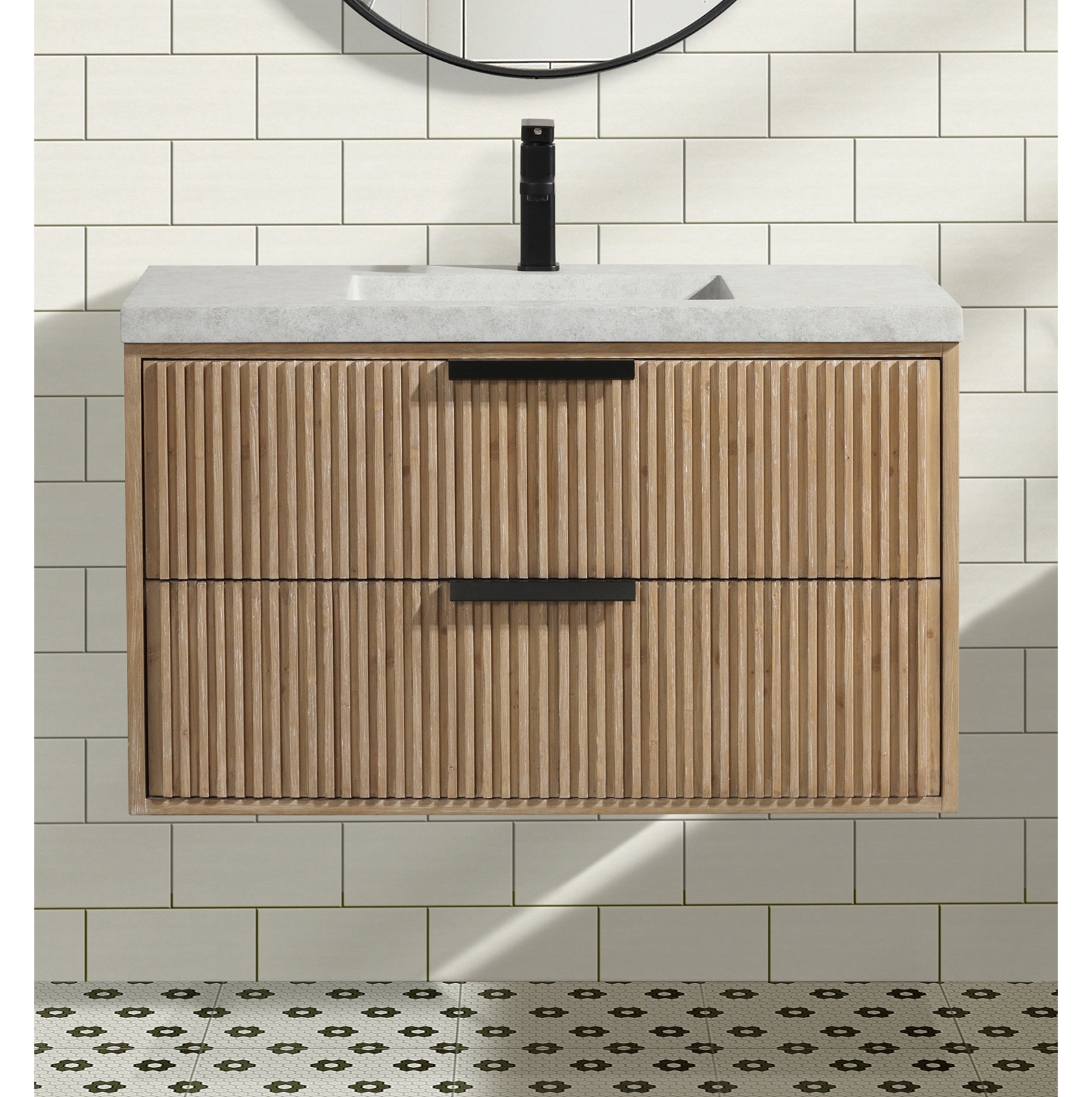 Anelie 36'' Single Bathroom Vanity, Weathered Fir, Matte Black