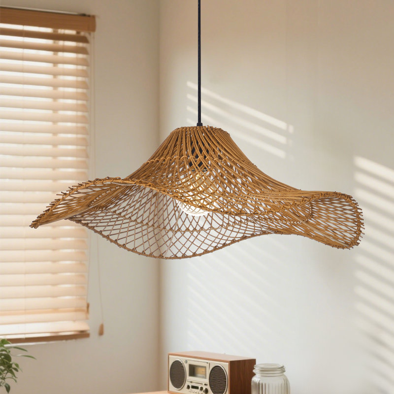 Luminaire brun en rotin Berten pour îlot de cuisine, chambre à coucher, salle à manger, H 78 po x l 23,62 po x P 23,62 po