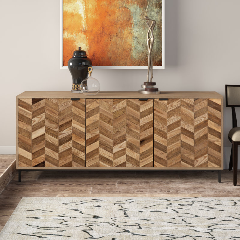 Herringbone 76.5'' W Solid Wood Sideboard