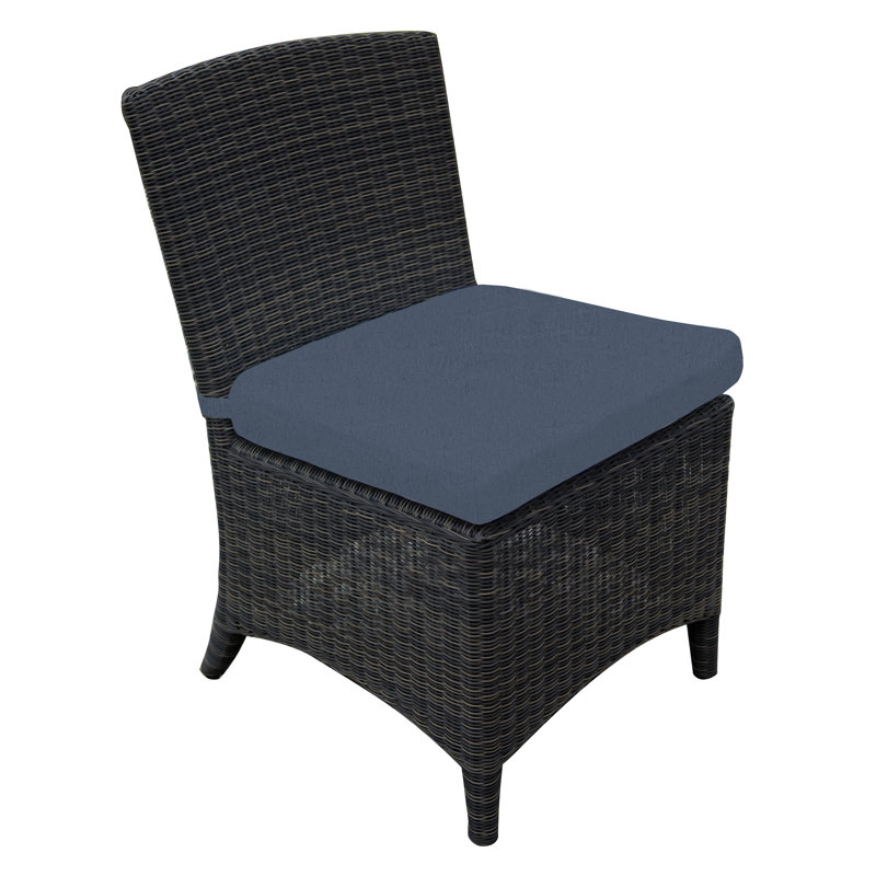 Bella Wicker Armless Outdoor Dining Chair, Spectrum Indigo Sunbrella® Plainweave, Brown