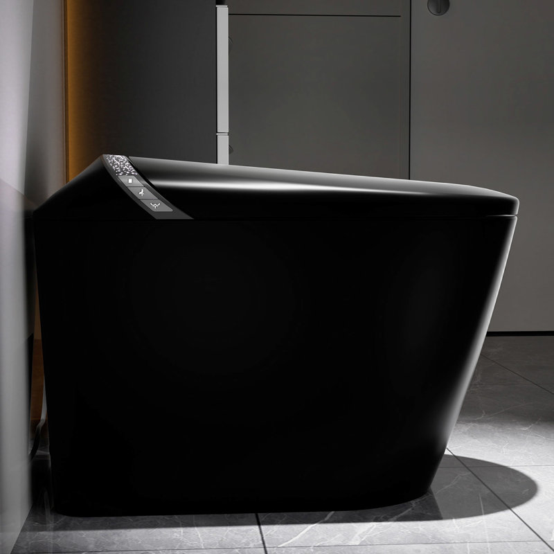 Bathroom's Smart Toilet With Starry Night , Built - In Bidet, Auto Seat Open/Close, Foot Sensor Flush Function, Led Display, Warm Air Dryer, Matte Black Color Bidet Feature, Lid Activation, Porcelain