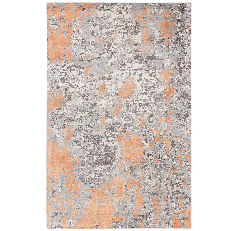 Dungannon Hand Tufted Wool/Viscose Pile Abstract Rug in Ivory/Silver, Rectangle 5' x 8'