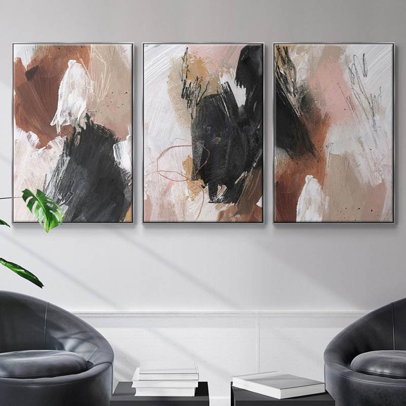 «Unbleached Neutrals I», reproduction sur toile 3 pièces, H 36 po x l 72 po x P 2 po, Argent