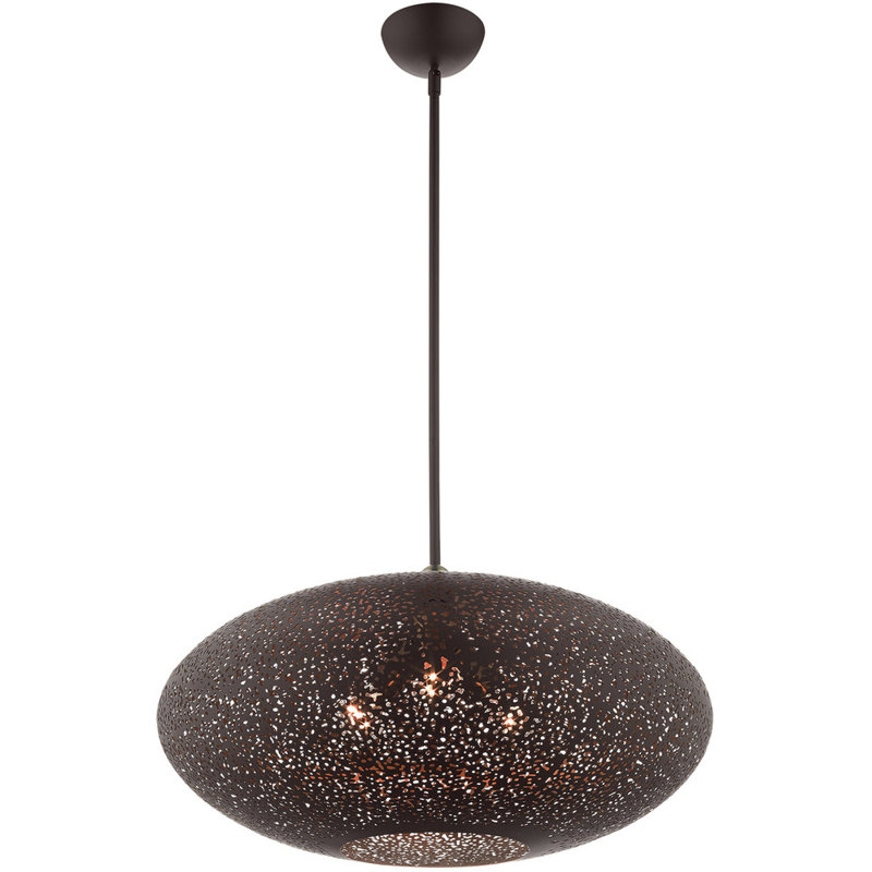 Mini Globe Crystal LED Pendant in Bronze with Antique Brass Accents