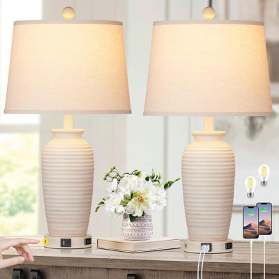 Ensemble de 2 lampes de chevet rustiques de 25 pouces avec ensemble de 2 lampes de chevet rustiques avec commande tactile à 3 voies, ports USB A + C et prise de courant alternatif, parfaites pour une table de chevet ou un décor de maison de campagne