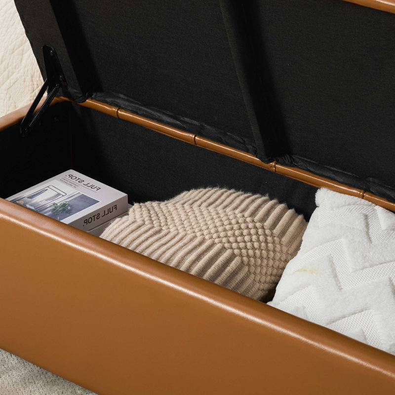 Banc de rangement en cuir 60 po, Brun