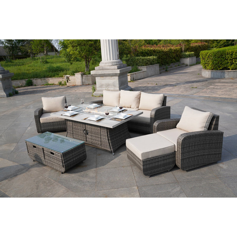 Wicker 5 - Person Patio Conversation Set with Cushions, Gray