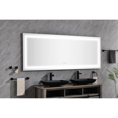 72 po x 32 po, miroir de salle de bain mural à DEL à intensité variable, réglable en continu, 3 températures de couleur, - brouillard, mémoire, verre haute définition, aluminium, blanc, miroir de brume embelli avec aluminium