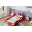 Lit de voiture de course en bois, lit plateforme simple en forme de voiture avec roues pour adolescents, rouge et jaune