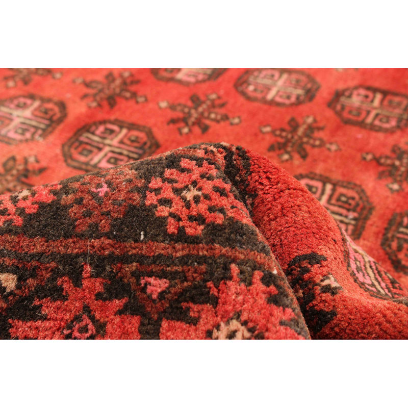 Tapis rouge Baluch unique fait à la main 3 pi 5 po x 4 pi 11 po One Of Kind