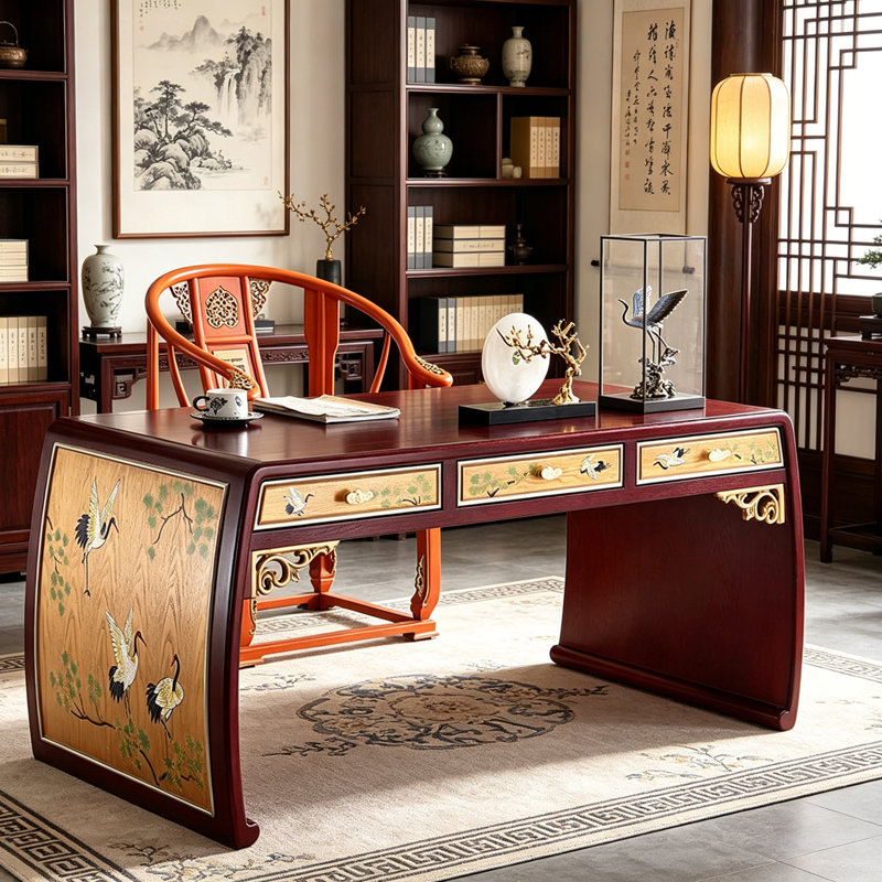 Traditional Solid Wood Hand-Painted 6-Drawer Desk