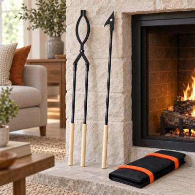 Ensemble de pinces à feu détachables et de tisonnier avec sac de transport, outils de foyer robustes