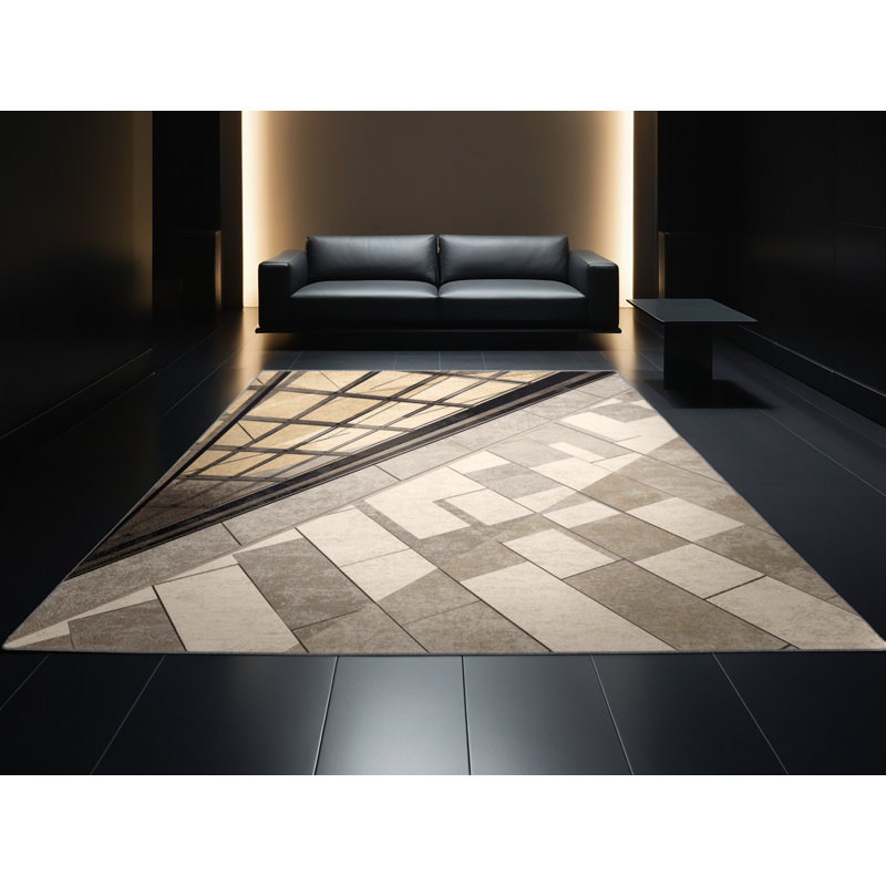 Machine Washable Paitlyn Louvre Glass Pyramid Classic Checkered Rug in Gray – Gray Binding, 7x10