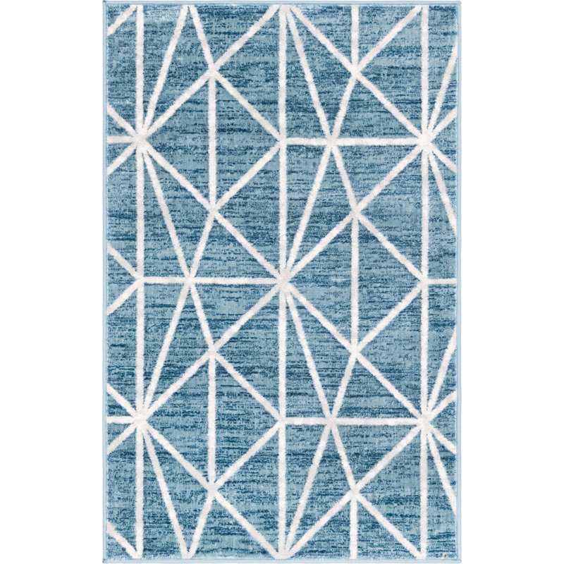 Tapis géométrique bleu / gris Jantsen, Rectangle 3 pi 3 po x 5 pi 3 po