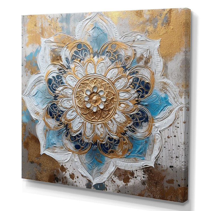 «Blue and Gold Mandala I» sur toile, H 36 po x l 36 po x P 1,5 po, Toile tendue