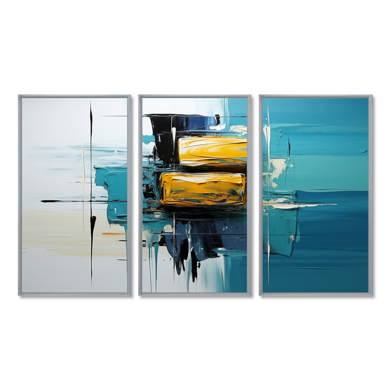 Croyde - Ensemble de décoration murale abstraite, H 28 po x l 36 po x P 1 po, Encadrement argenté