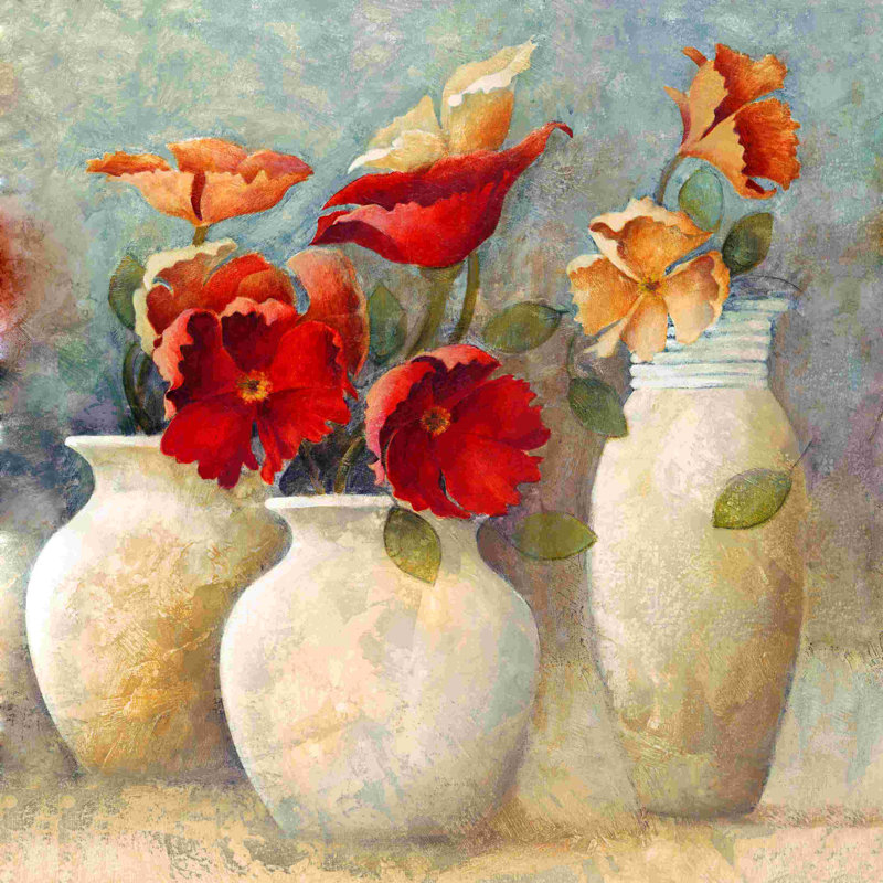 Multi Pot Floral - peinture sur toile tendue, H 12 po x l 12 po