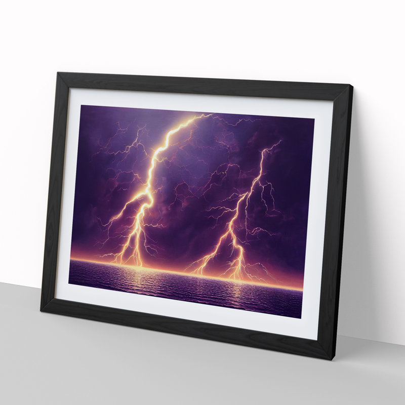 XH1022-6654X Painted Lightning Storm Vol.4 - Single Picture Frame Painting, Black Framed, 46cm H x 64cm W x 2cm D