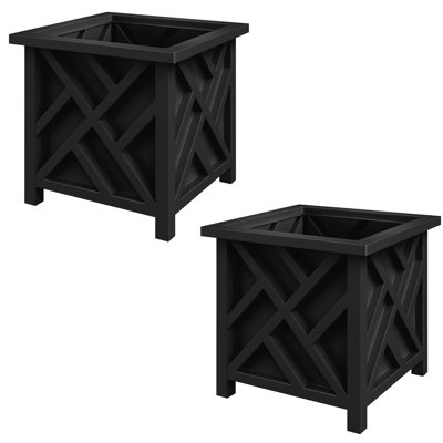  Lattice Planter Box 2-Pack, Black