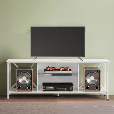 55" TV Stand for 65 Inch TV with LED, Entertainment Center with Glass Shelf, Industrial TV Console with Open Storage Shelf