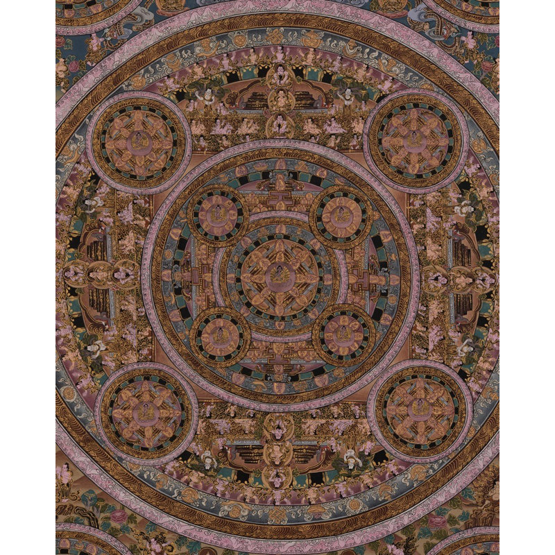 Cinq mandalas Thangka (Thangka sans brocart)